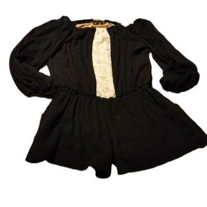 Basically Me Romper Size Medium Black Long Sleeve Lace Romantic